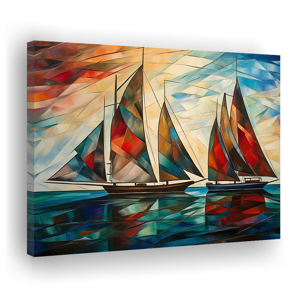 Art Deco, Sailboats At Sunset Painting, Maritime Wall Decor, Coastal Artwork, Canvas Print Wall Art, Wall Decor, Painting Canvas