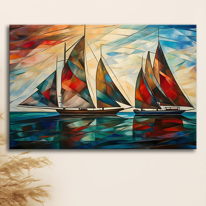 Art Deco, Sailboats At Sunset Painting, Maritime Wall Decor, Coastal Artwork, Canvas Print Wall Art, Wall Decor, Painting Canvas