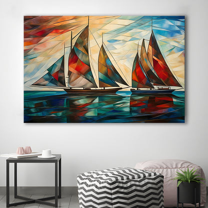 Art Deco, Sailboats At Sunset Painting, Maritime Wall Decor, Coastal Artwork, Canvas Print Wall Art, Wall Decor, Painting Canvas