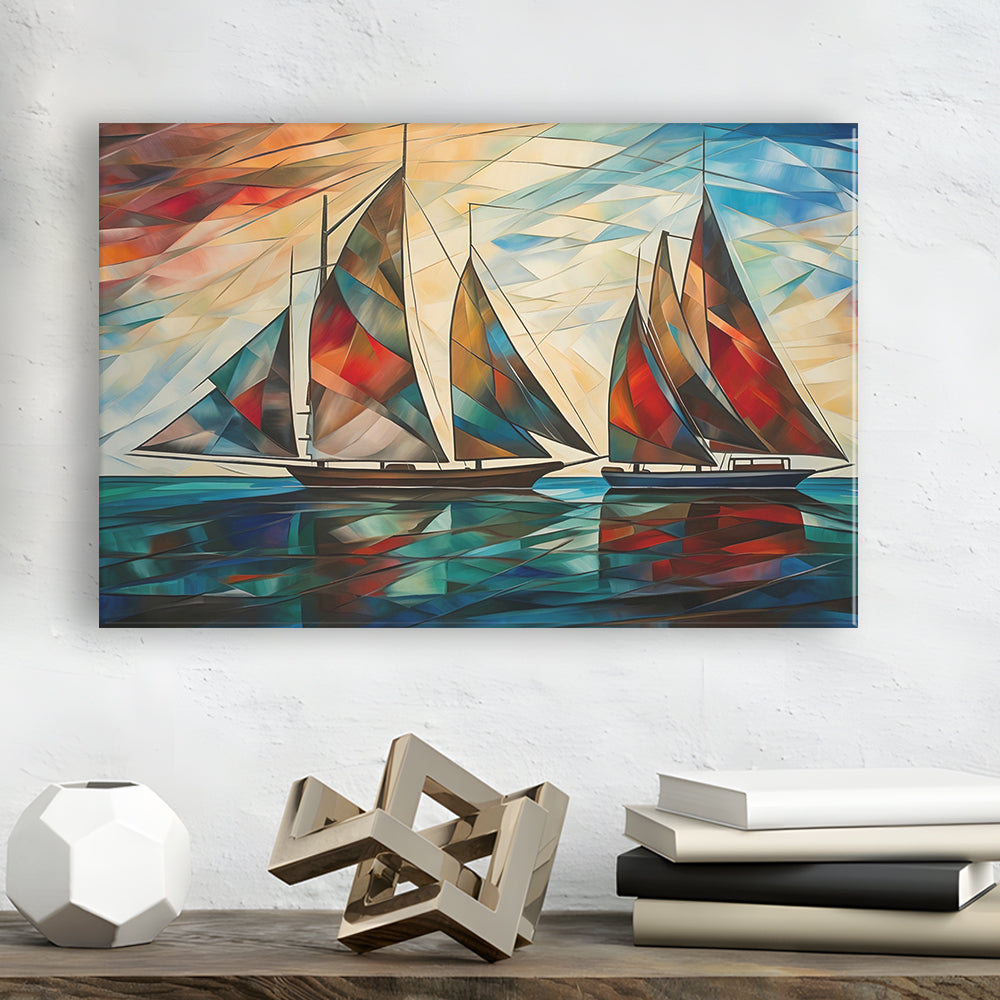 Art Deco, Sailboats At Sunset Painting, Maritime Wall Decor, Coastal Artwork, Canvas Print Wall Art, Wall Decor, Painting Canvas