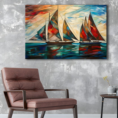 Art Deco, Sailboats At Sunset Painting, Maritime Wall Decor, Coastal Artwork, Canvas Print Wall Art, Wall Decor, Painting Canvas