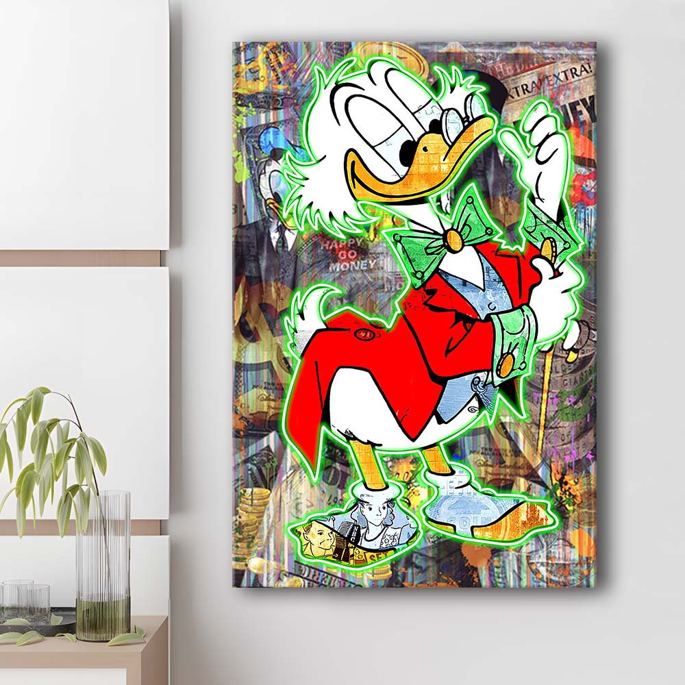 Art Neon Sign Effect Scrooge Mcduck, Canvas Print, Luxury Wall Art Decor, Modern Art