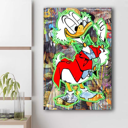 Art Neon Sign Effect Scrooge Mcduck, Canvas Print, Luxury Wall Art Decor, Modern Art