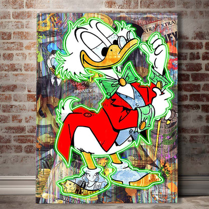 Art Neon Sign Effect Scrooge Mcduck, Canvas Print, Luxury Wall Art Decor, Modern Art