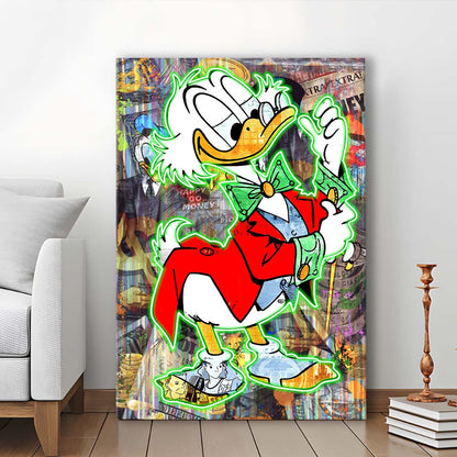 Art Neon Sign Effect Scrooge Mcduck, Canvas Print, Luxury Wall Art Decor, Modern Art