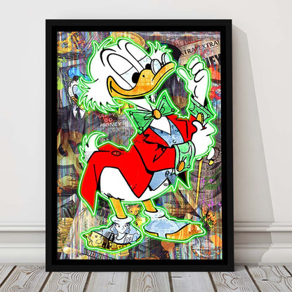 Art Neon Sign Effect Scrooge Mcduck, Framed Canvas Print, Floating Frame, Luxury Wall Art Decor