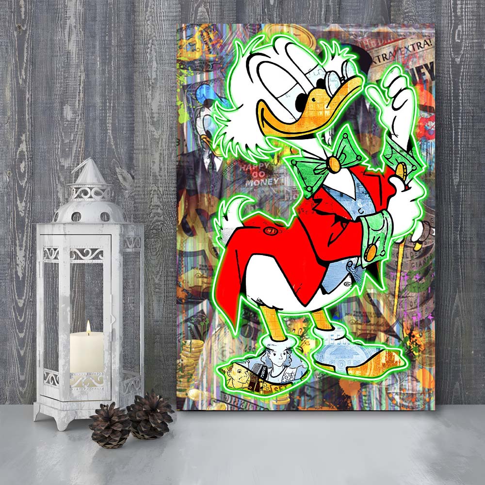 Art Neon Sign Effect Scrooge Mcduck, Canvas Print, Luxury Wall Art Decor, Modern Art
