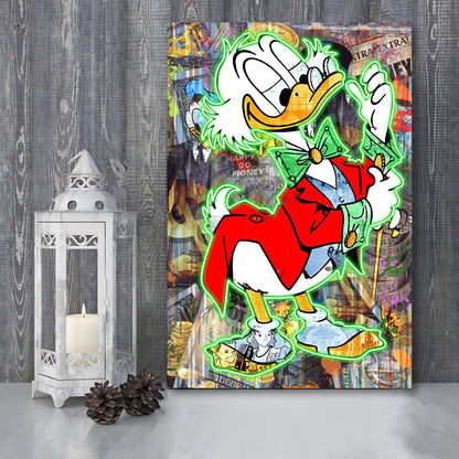 Art Neon Sign Effect Scrooge Mcduck, Canvas Print, Luxury Wall Art Decor, Modern Art