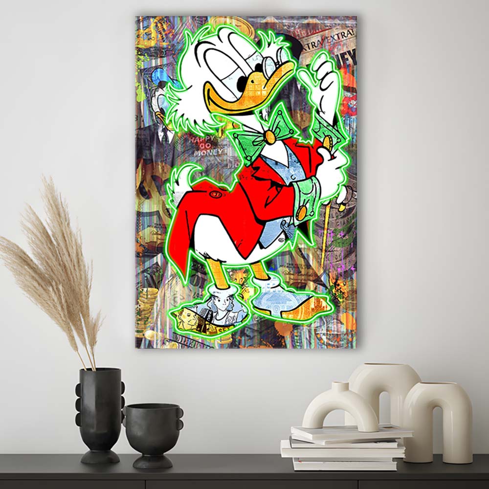 Art Neon Sign Effect Scrooge Mcduck, Canvas Print, Luxury Wall Art Decor, Modern Art