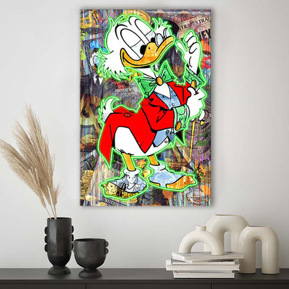 Art Neon Sign Effect Scrooge Mcduck, Canvas Print, Luxury Wall Art Decor, Modern Art