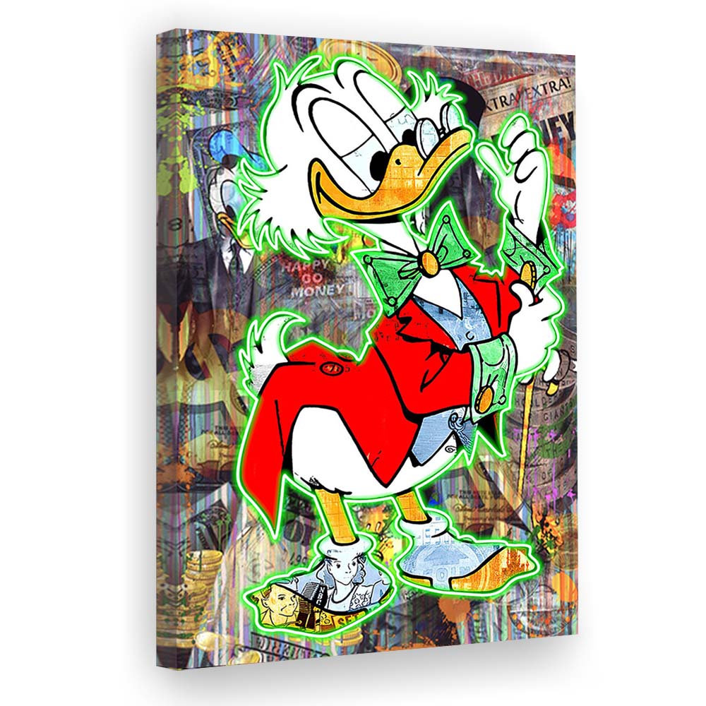 Art Neon Sign Effect Scrooge Mcduck, Canvas Print, Luxury Wall Art Decor, Modern Art