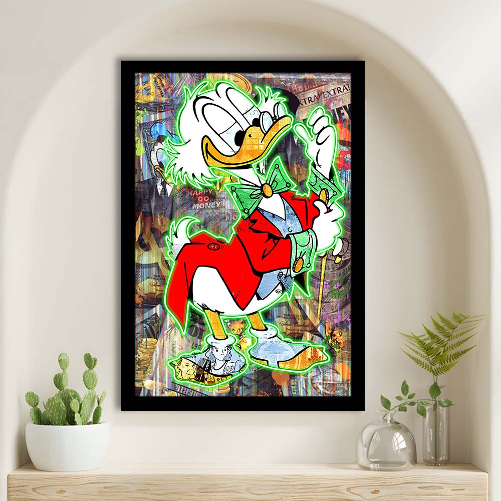 Art Neon Sign Effect Scrooge Mcduck, Framed Art Print, Picture Framed Wall Art Decor