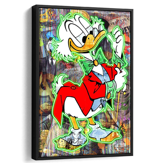 Art Neon Sign Effect Scrooge Mcduck, Framed Canvas Print, Floating Frame, Luxury Wall Art Decor