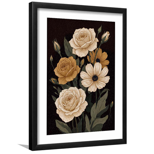 Art Nouveau,Retro Floral Print, Modern Botanical Wall Art, Vintage Art, Home Decor Art, Framed Art Print, White Border