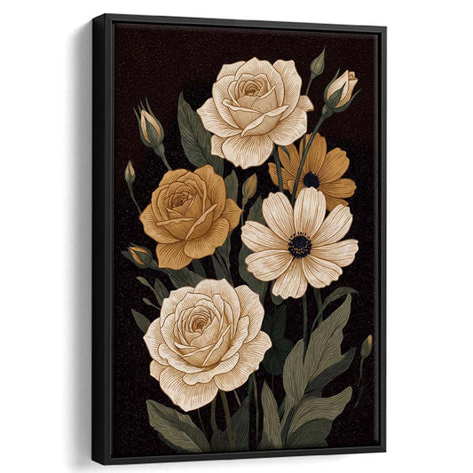 Art Nouveau,Retro Floral Print, Modern Botanical Wall Art, Vintage Art, Home Decor Art, Framed Canvas Print, Floating Frame