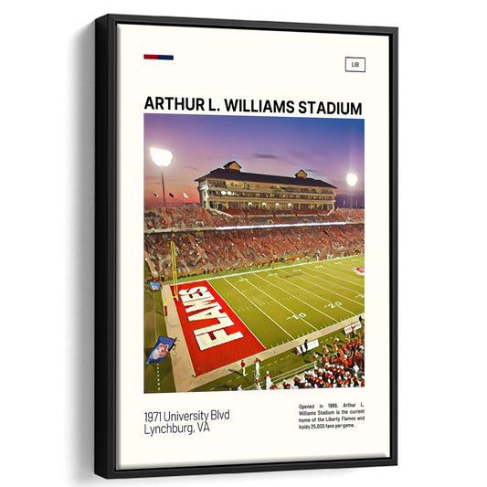 Arthur L Williams Stadium Print, Liberty Flames Stadium Canvas Art, Man Cave Gift, Floating Framed Canvas Print Wall Art