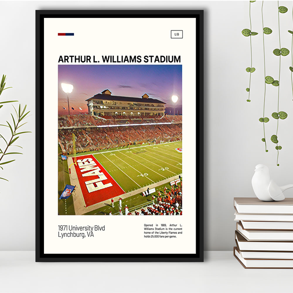 Arthur L Williams Stadium Print, Liberty Flames Stadium Canvas Art, Man Cave Gift, Floating Framed Canvas Print Wall Art