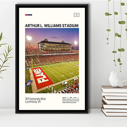 Arthur L Williams Stadium Print, Liberty Flames Stadium Canvas Art, Man Cave Gift, Floating Framed Canvas Print Wall Art