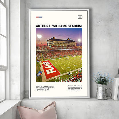 Arthur L Williams Stadium Print, Liberty Flames Stadium Canvas Art, Man Cave Gift, Floating Framed Canvas Print Wall Art