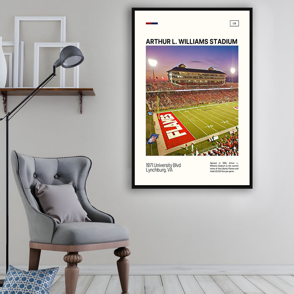 Arthur L Williams Stadium Print, Liberty Flames Stadium Canvas Art, Man Cave Gift, Floating Framed Canvas Print Wall Art