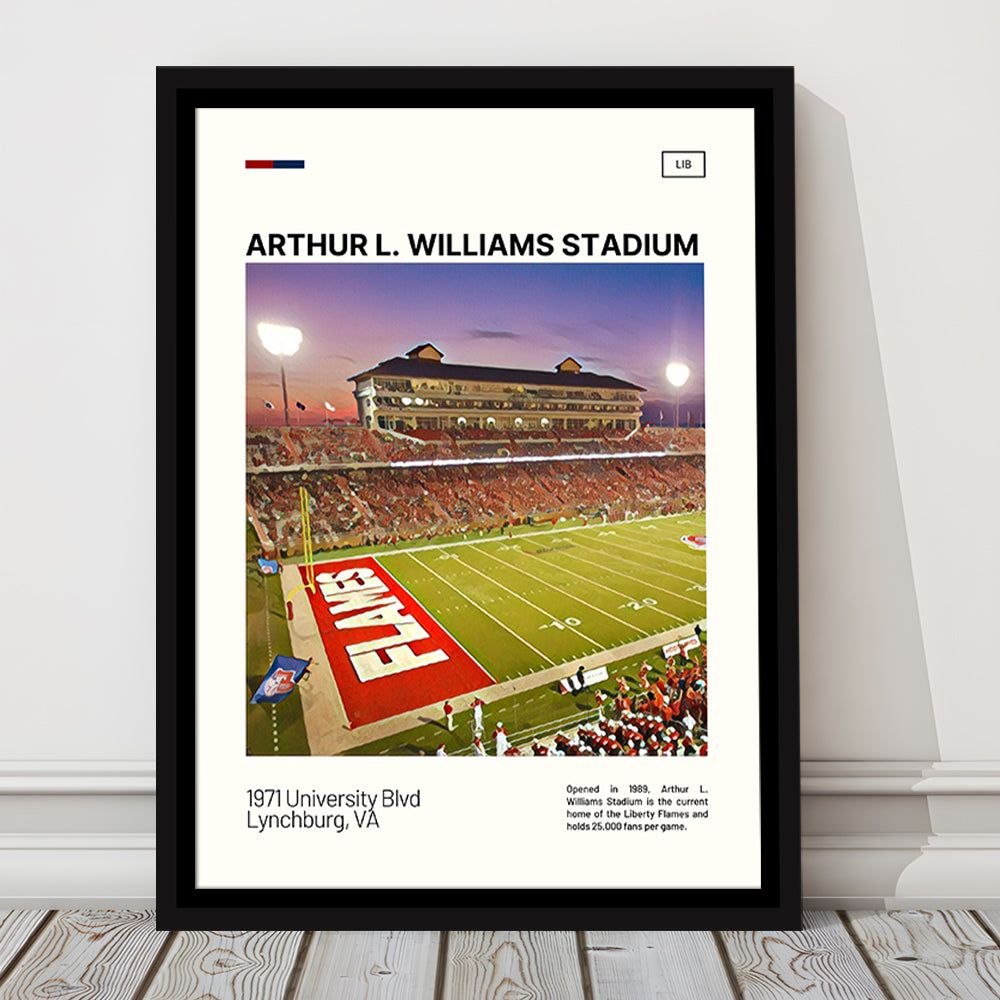 Arthur L Williams Stadium Print, Liberty Flames Stadium Canvas Art, Man Cave Gift, Floating Framed Canvas Print Wall Art