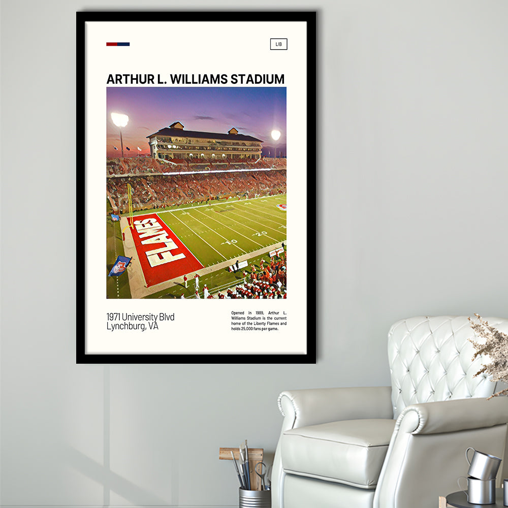 Arthur L Williams Stadium Print, Liberty Flames Stadium Art, Gifts for him, Sport Art, Framed Art Print Wall Decor