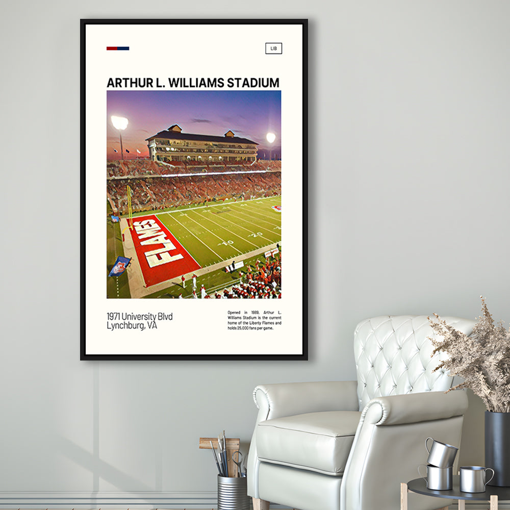 Arthur L Williams Stadium Print, Liberty Flames Stadium Canvas Art, Man Cave Gift, Floating Framed Canvas Print Wall Art