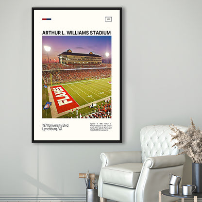 Arthur L Williams Stadium Print, Liberty Flames Stadium Canvas Art, Man Cave Gift, Floating Framed Canvas Print Wall Art