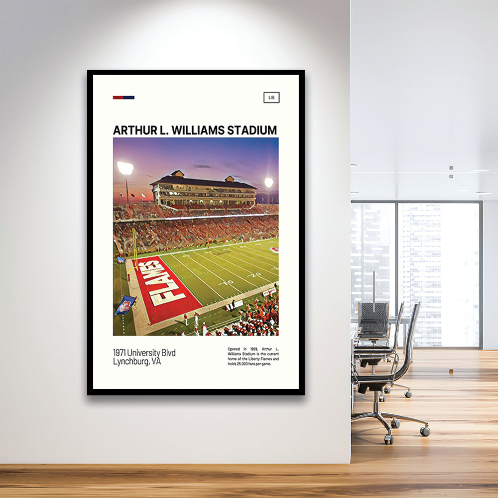 Arthur L Williams Stadium Print, Liberty Flames Stadium Art, Gifts for him, Sport Art, Framed Art Print Wall Decor