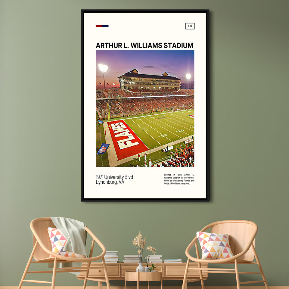 Arthur L Williams Stadium Print, Liberty Flames Stadium Canvas Art, Man Cave Gift, Floating Framed Canvas Print Wall Art