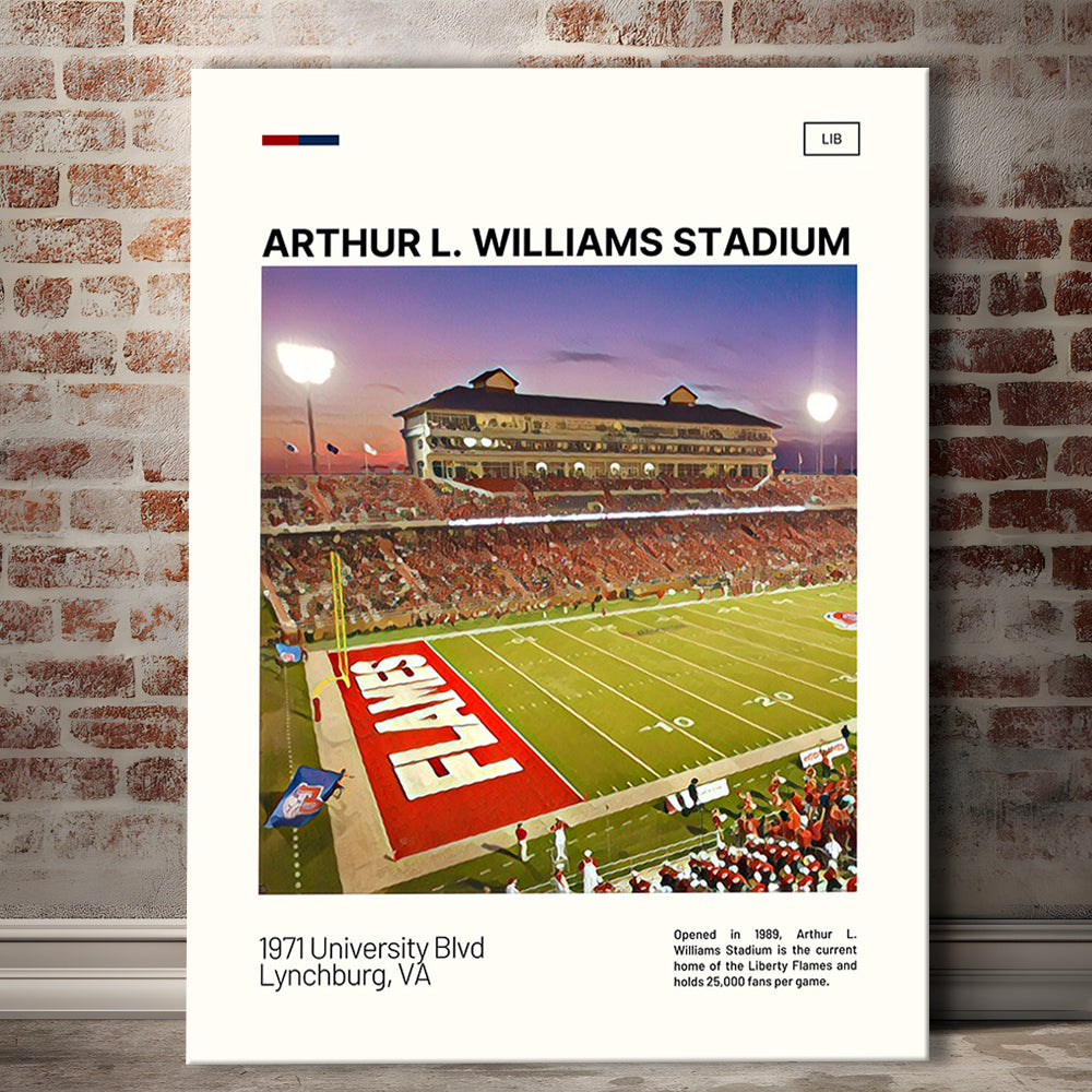 Arthur L Williams Stadium Print, Liberty Flames Stadium Canvas Art, Fan Gifts, Sport Art, Canvas Print Wall Art