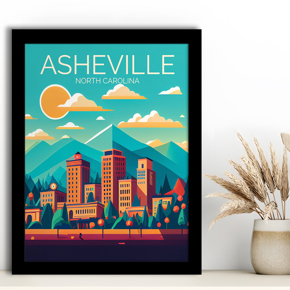 Asheville North Carolina Retro Art Print, Asheville City Wall Art, Framed Art Print, Picture Framed, Painting Art
