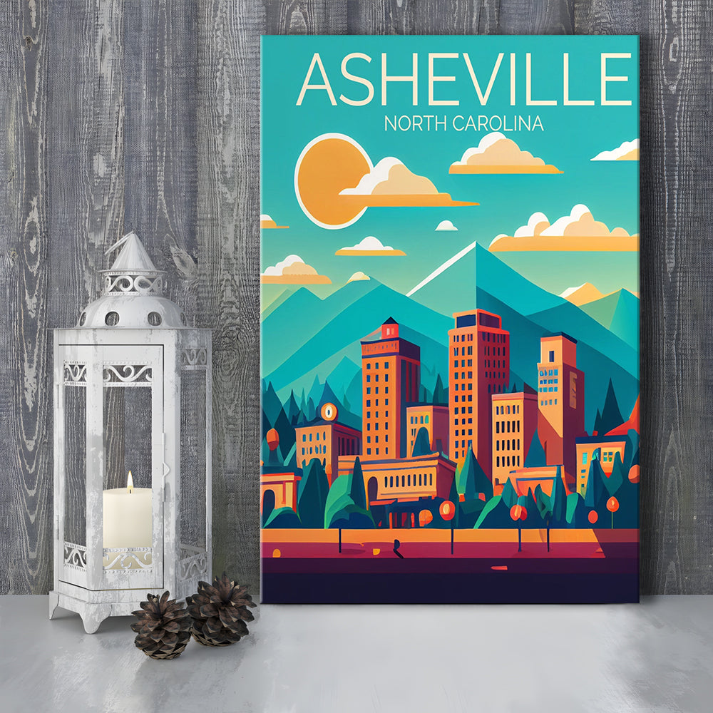 Asheville North Carolina Retro Art Print, Asheville City Wall Art, Canvas Print, Painting Canvas, Living Room Decor