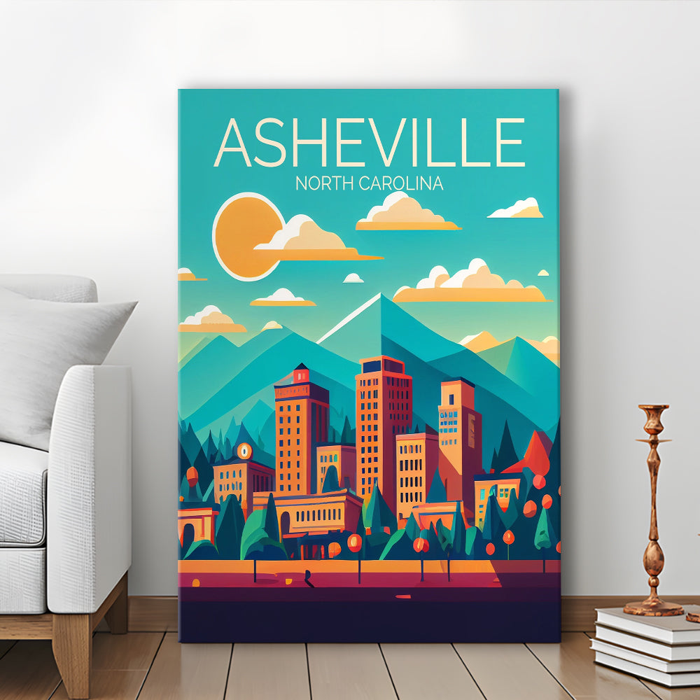 Asheville North Carolina Retro Art Print, Asheville City Wall Art, Canvas Print, Painting Canvas, Living Room Decor