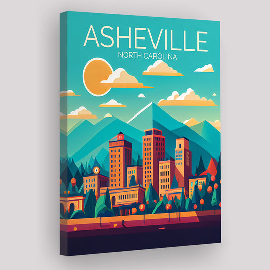 Asheville North Carolina Retro Art Print, Asheville City Wall Art, Canvas Print, Painting Canvas, Living Room Decor