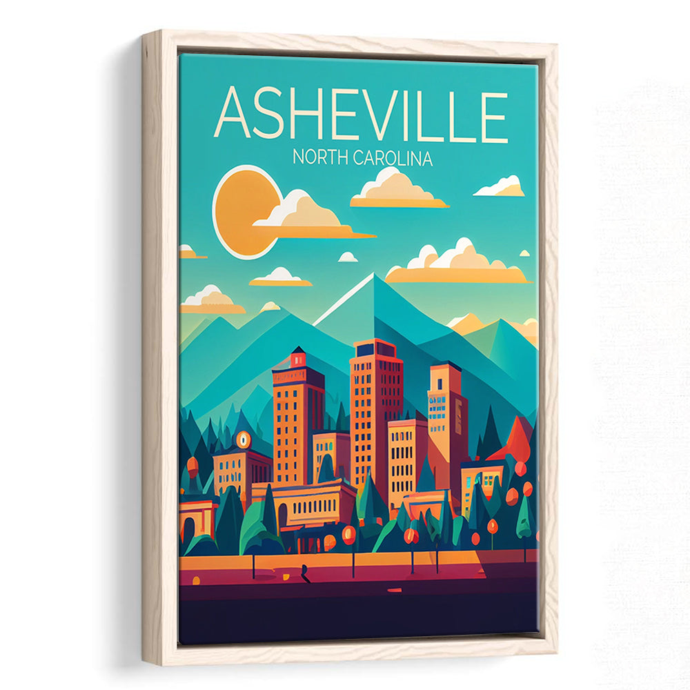 Asheville North Carolina Retro Art Print, Asheville City Wall Art, Floating Framed Canvas Print, Framed Picture, Painting Canvas