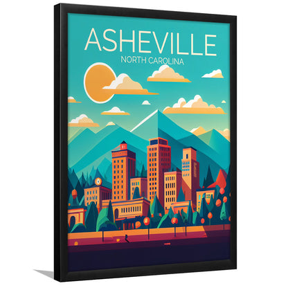 Asheville North Carolina Retro Art Print, Asheville City Wall Art, Framed Art Print, Picture Framed, Painting Art