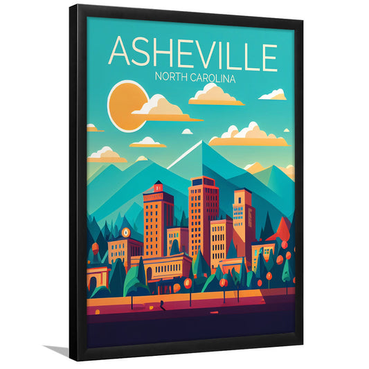 Asheville North Carolina Retro Art Print, Asheville City Wall Art, Framed Art Print, Picture Framed, Painting Art