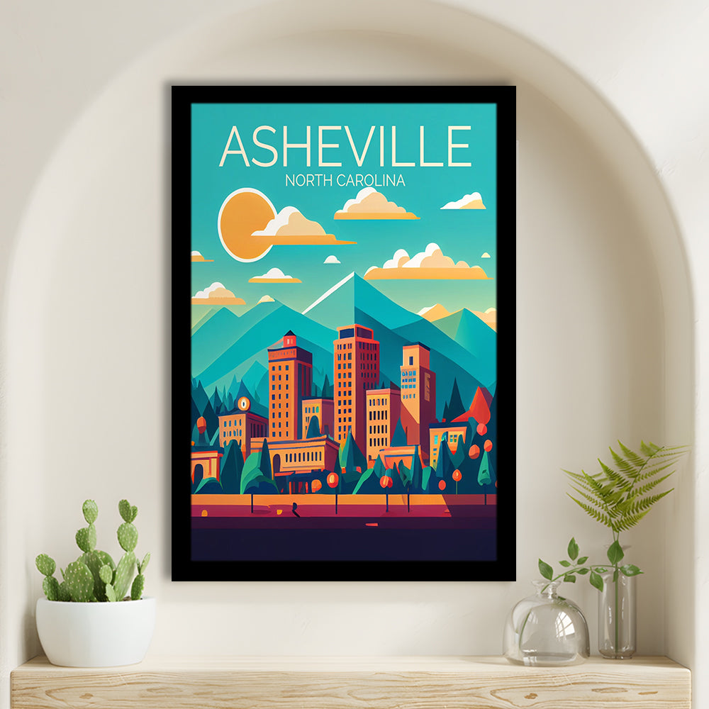 Asheville North Carolina Retro Art Print, Asheville City Wall Art, Framed Art Print, Picture Framed, Painting Art