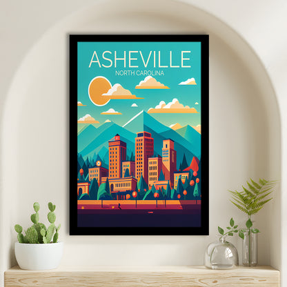 Asheville North Carolina Retro Art Print, Asheville City Wall Art, Framed Art Print, Picture Framed, Painting Art