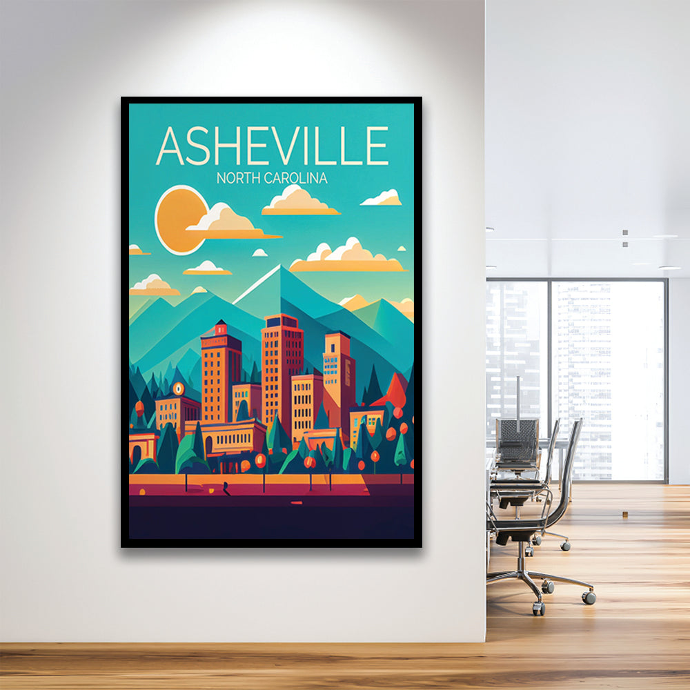 Asheville North Carolina Retro Art Print, Asheville City Wall Art, Framed Art Print, Picture Framed, Painting Art
