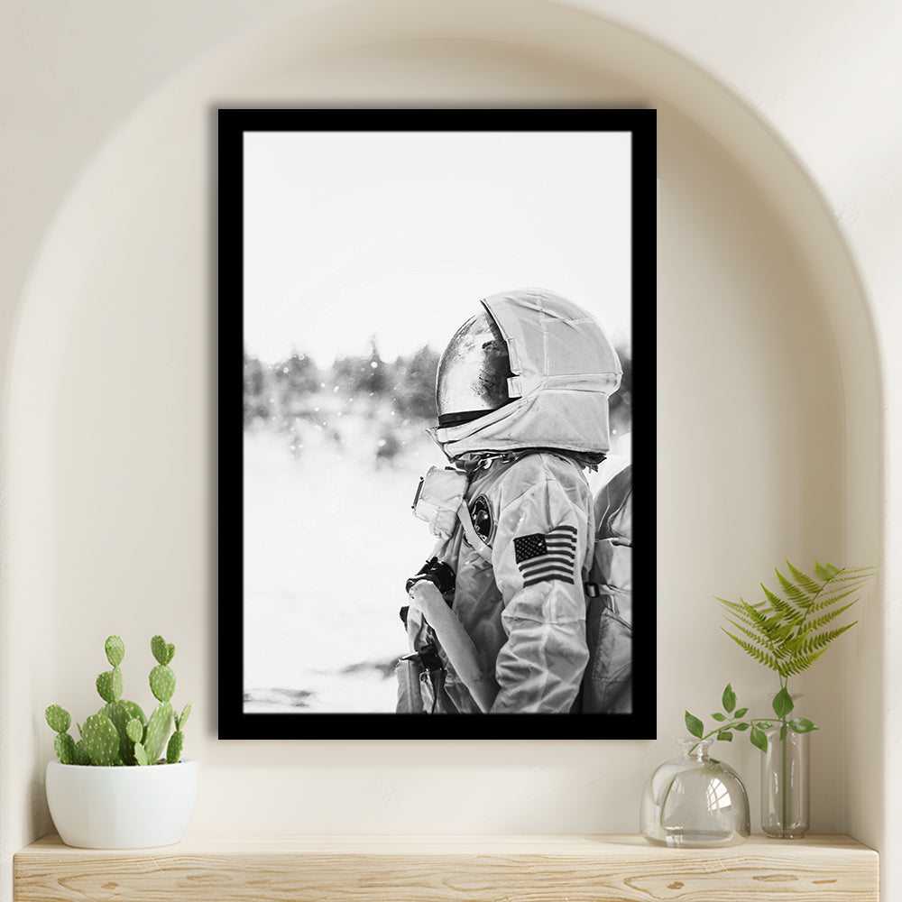 Astronaut Print Black and White Modern Space, Framed Art Print Wall Decor, Picture Framed