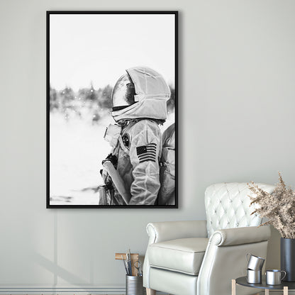 Astronaut Print Black and White Modern Space, Framed Canvas Print Wall Art, Floating Frame