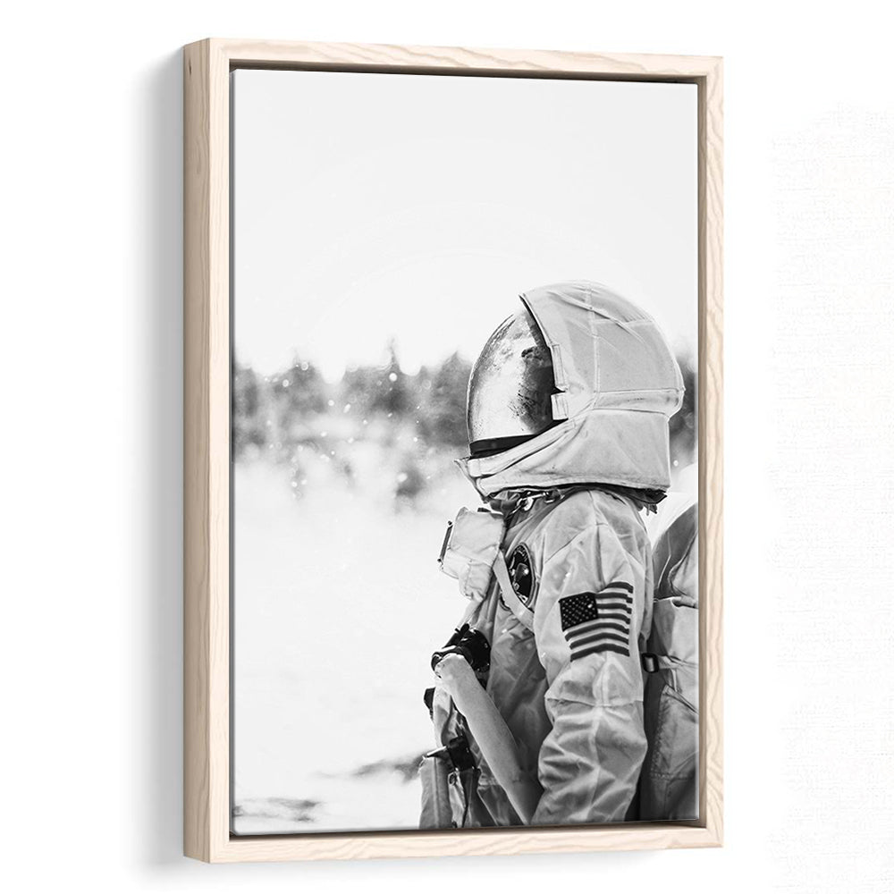 Astronaut Print Black and White Modern Space, Framed Canvas Print Wall Art, Floating Frame