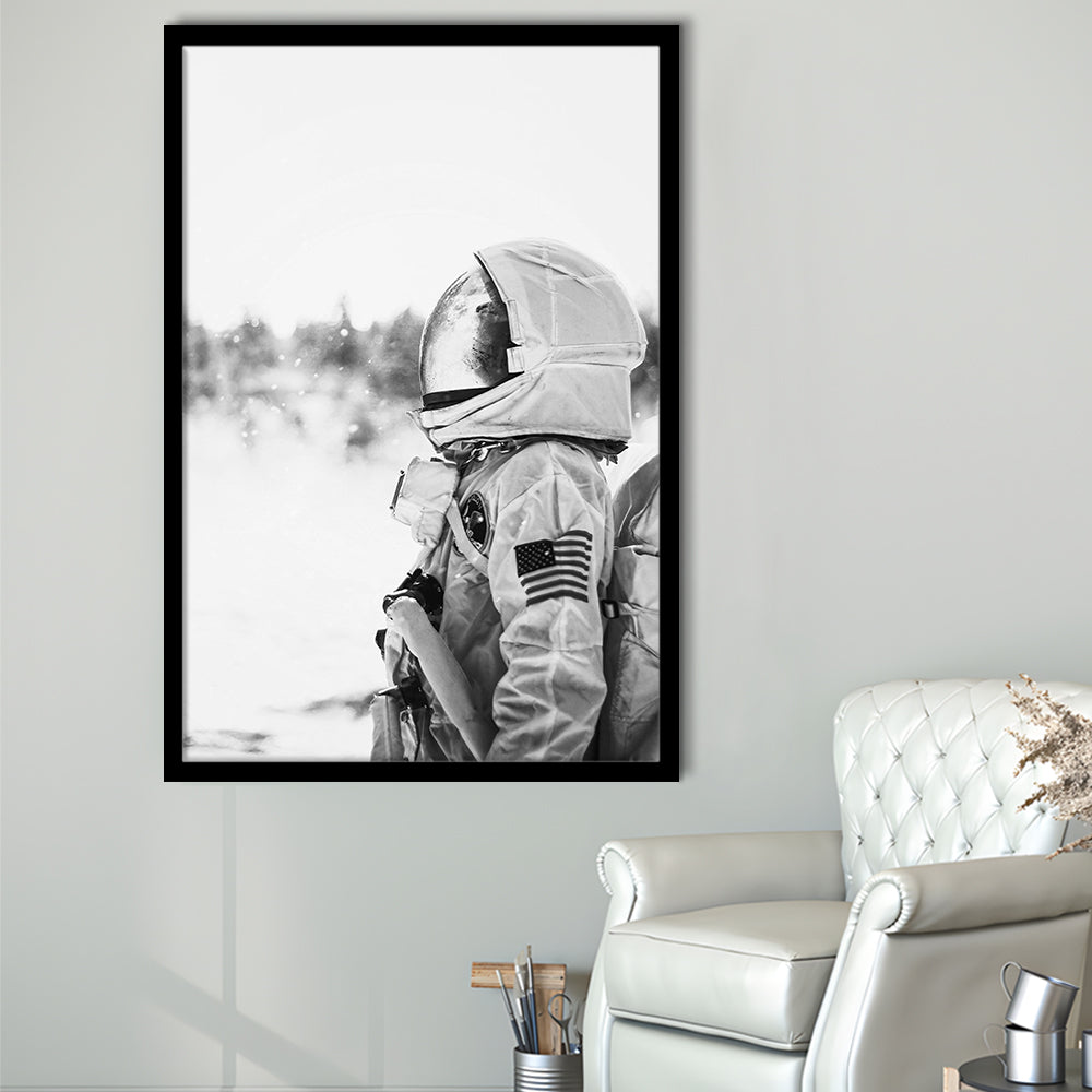 Astronaut Print Black and White Modern Space, Framed Art Print Wall Decor, Picture Framed