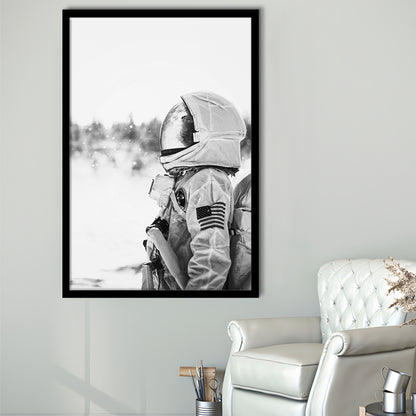 Astronaut Print Black and White Modern Space, Framed Art Print Wall Decor, Picture Framed