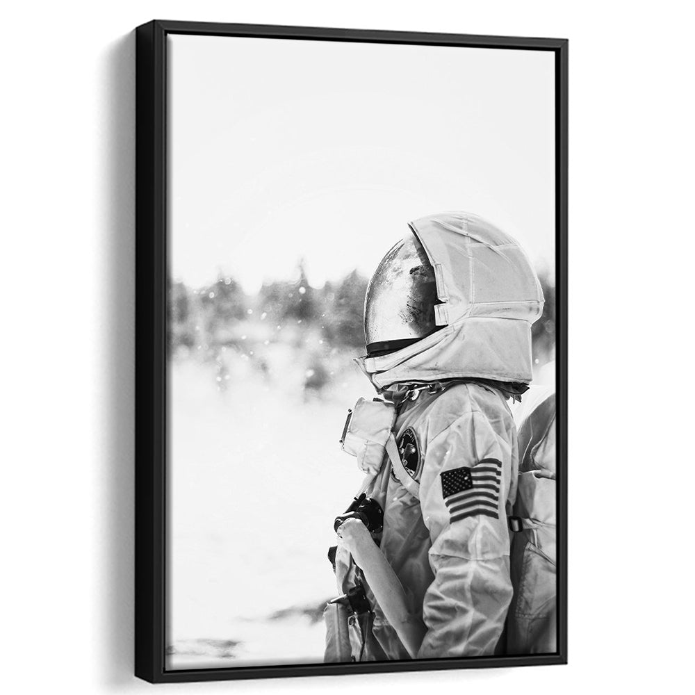Astronaut Print Black and White Modern Space, Framed Canvas Print Wall Art, Floating Frame
