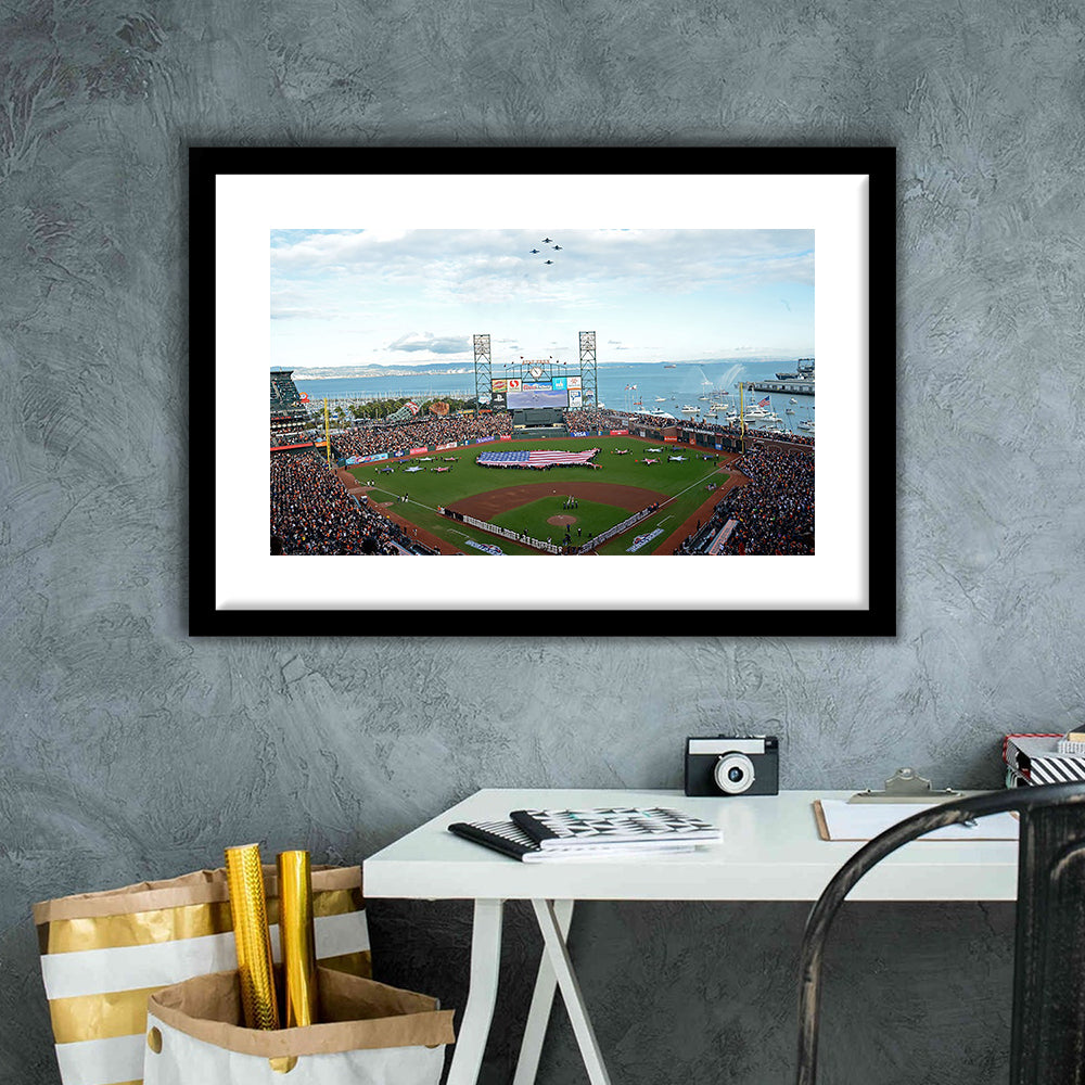 At and T Park San Francisco, Stadium Canvas, Sport Art, Gift for him, White Border Framed Art Print Wall Decor