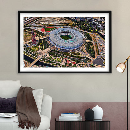 Ataturk Olympic Stadium, Stadium Canvas, Sport Art, Gift for him, White Border Framed Art Print Wall Decor