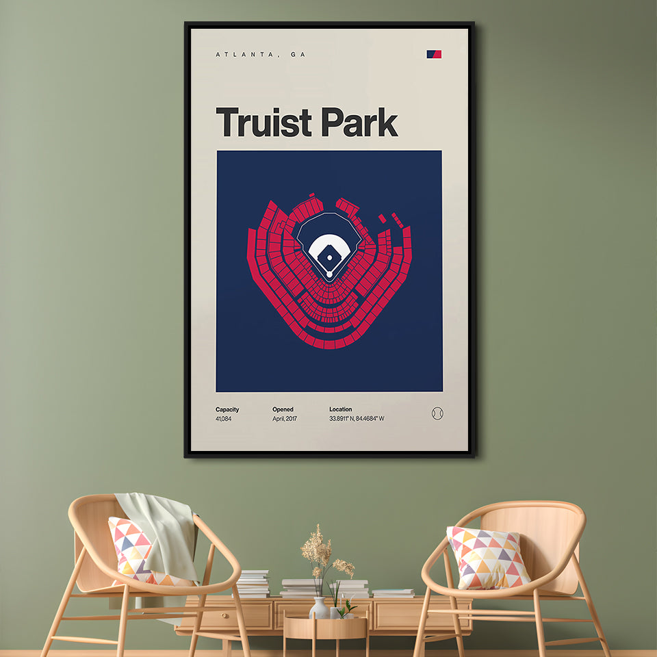 Atlanta Braves Stadium Print, Truist Park Stadium Print, Man Cave Gift, Floating Framed Canvas Print Wall Art